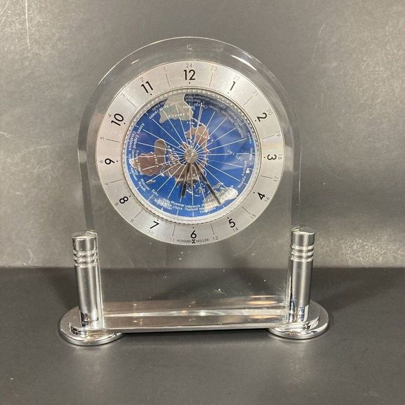 Howard Miller Discoverer World Arch Table Alarm Clock Desk Mantle Globe Silver - Picture 1 of 9